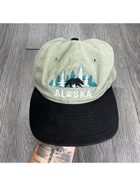 Vintage Alaska Hat Cap Strap Back Suede Brim Embroidered Bear Arctic Circle